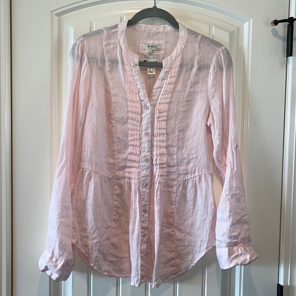 I love linen light pink linen button down Malvin Germany size S/US 6 cottagecore - Picture 1 of 17